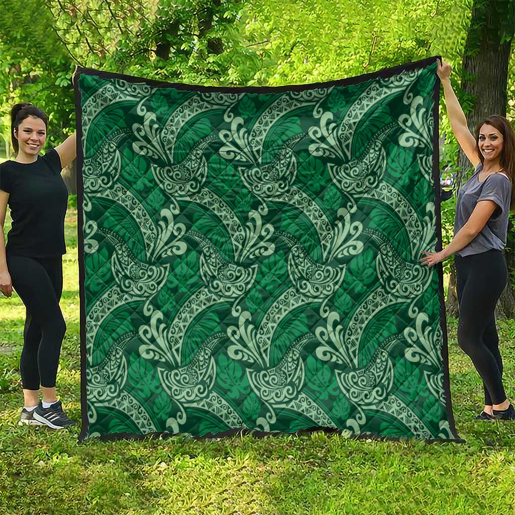 Forest Green Monstera Quilt Polynesian Tribal Pattern - Polynesian Pride