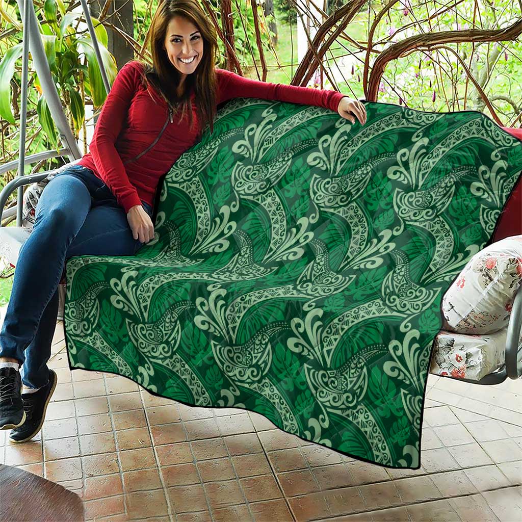Forest Green Monstera Quilt Polynesian Tribal Pattern - Polynesian Pride