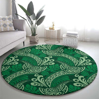 Forest Green Monstera Round Carpet Polynesian Tribal Pattern - Polynesian Pride