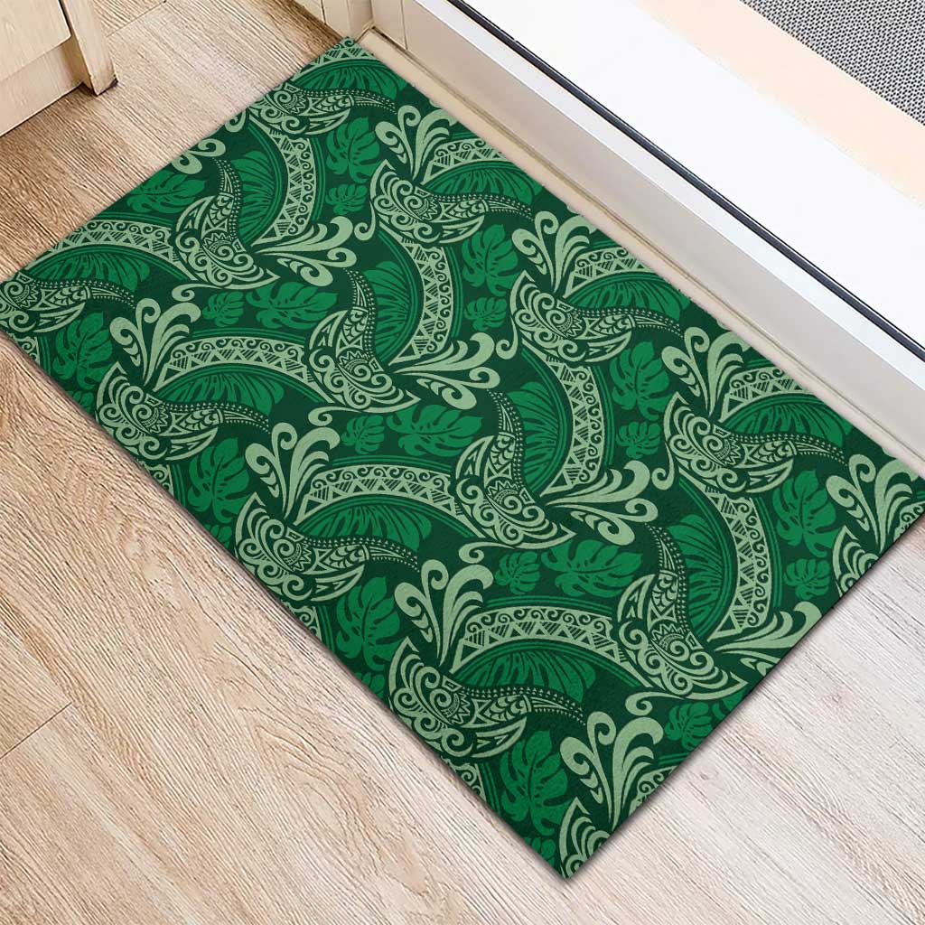 Forest Green Monstera Rubber Doormat Polynesian Tribal Pattern - Polynesian Pride