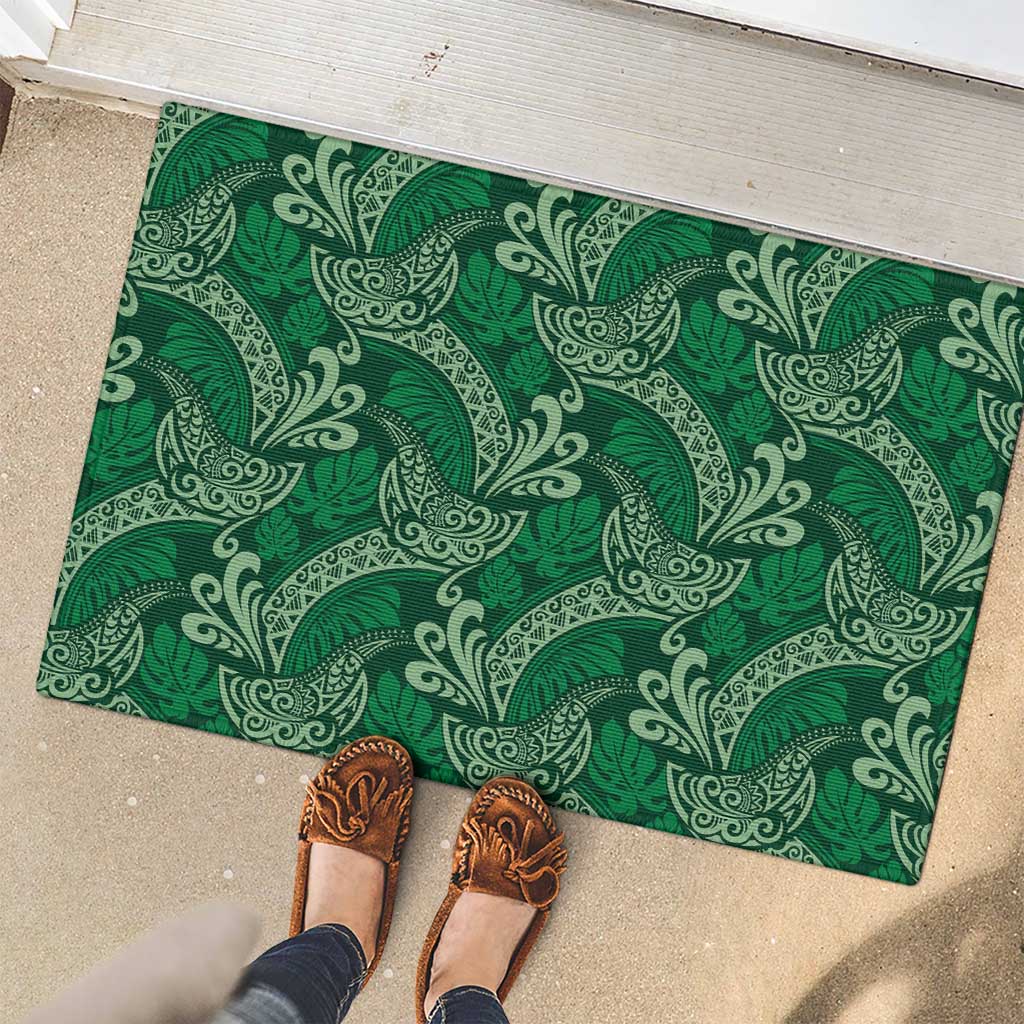 Forest Green Monstera Rubber Doormat Polynesian Tribal Pattern - Polynesian Pride