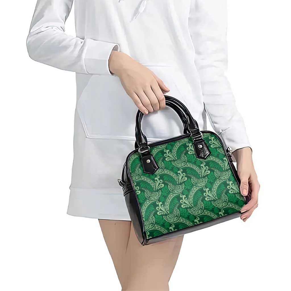 Forest Green Monstera Shoulder Handbag Polynesian Tribal Pattern - Polynesian Pride