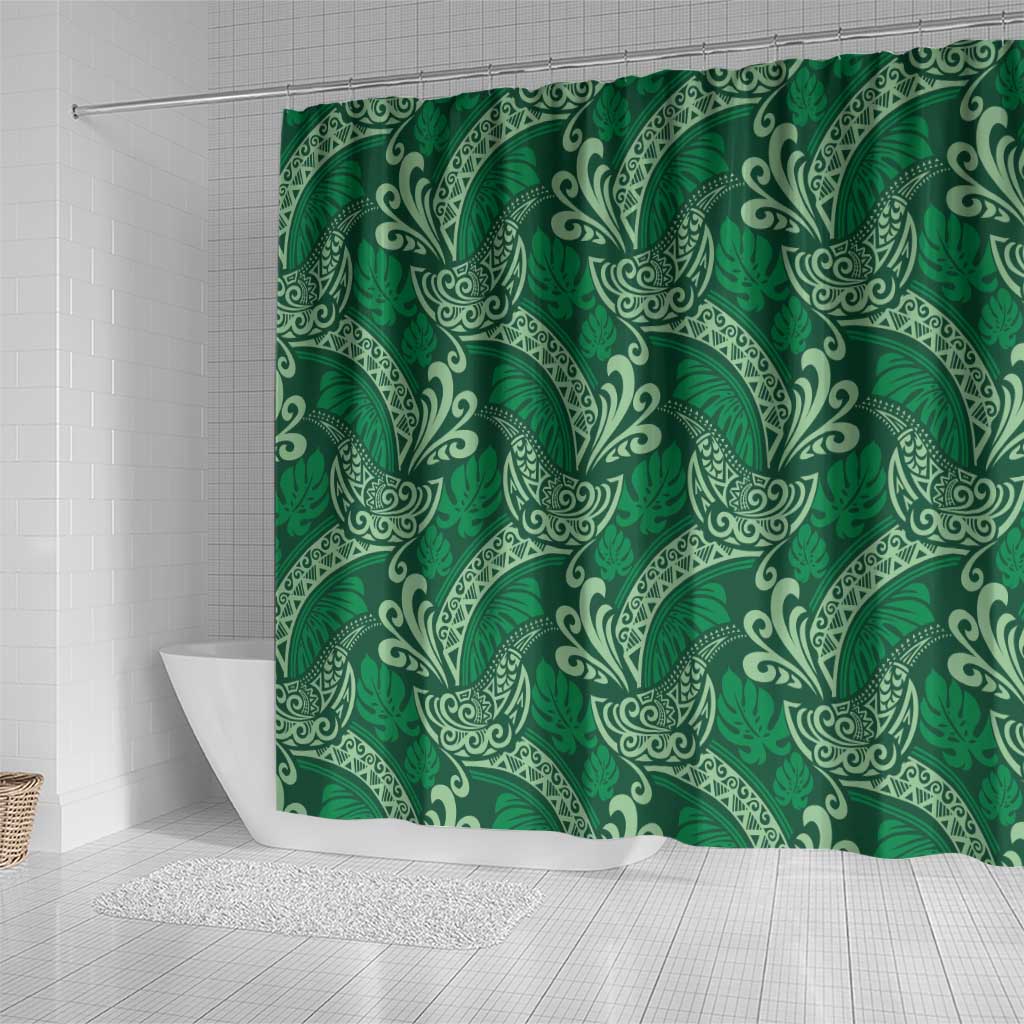 Forest Green Monstera Shower Curtain Polynesian Tribal Pattern - Polynesian Pride