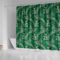 Forest Green Monstera Shower Curtain Polynesian Tribal Pattern - Polynesian Pride