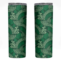 Forest Green Monstera Skinny Tumbler Polynesian Tribal Pattern - Polynesian Pride