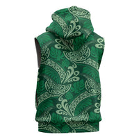 Forest Green Monstera Sleeveless Hoodie Polynesian Tribal Pattern - Polynesian Pride