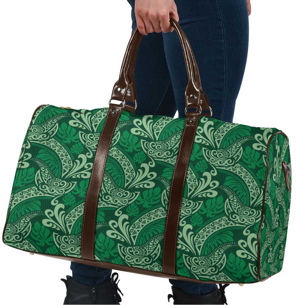 Forest Green Monstera Travel Bag Polynesian Tribal Pattern - Polynesian Pride