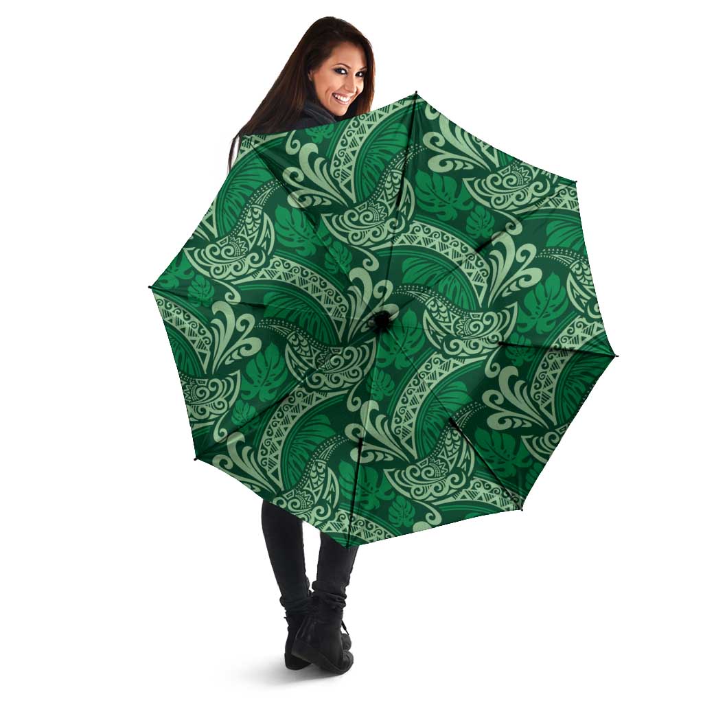 Forest Green Monstera Umbrella Polynesian Tribal Pattern - Polynesian Pride