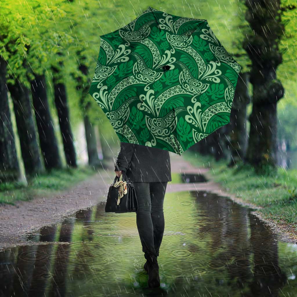 Forest Green Monstera Umbrella Polynesian Tribal Pattern - Polynesian Pride