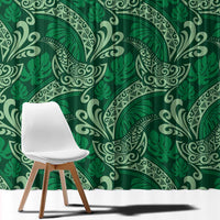 Forest Green Monstera Window Curtain Polynesian Tribal Pattern - Polynesian Pride