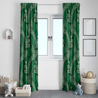 Forest Green Monstera Window Curtain Polynesian Tribal Pattern - Polynesian Pride