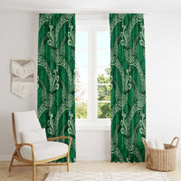 Forest Green Monstera Window Curtain Polynesian Tribal Pattern - Polynesian Pride