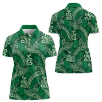 Forest Green Monstera Women Polo Shirt Polynesian Tribal Pattern - Polynesian Pride