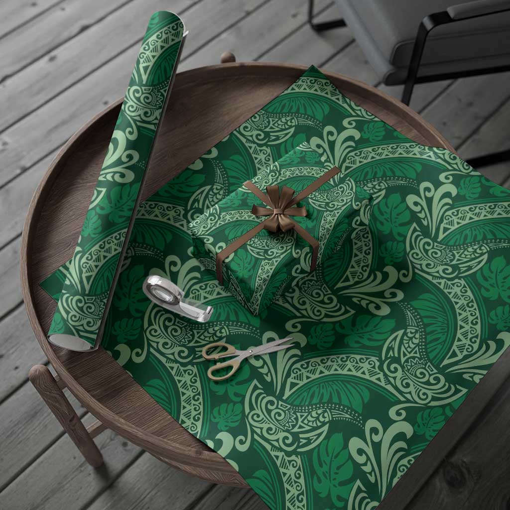 Forest Green Monstera Wrapping Paper Polynesian Tribal Pattern - Polynesian Pride