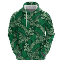 Forest Green Monstera Zip Hoodie Polynesian Tribal Pattern - Polynesian Pride