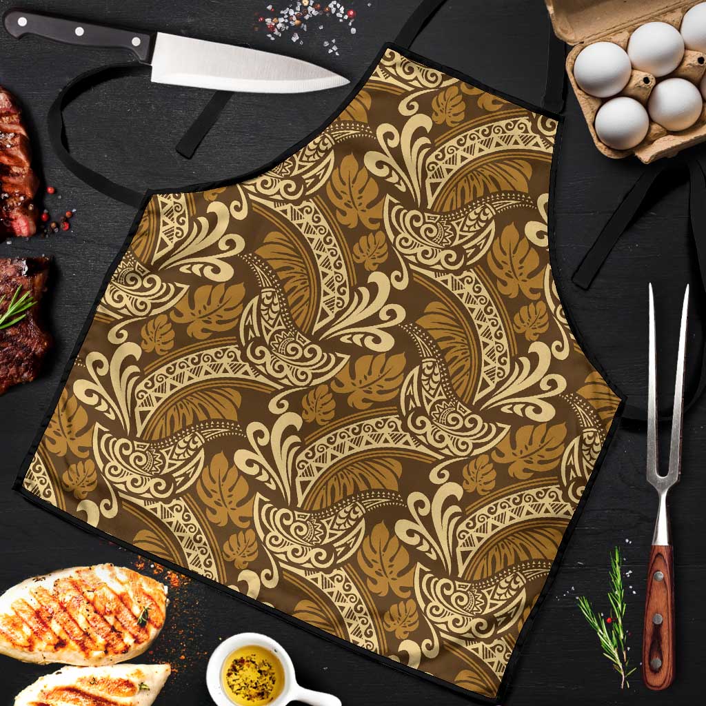 Brown Gold Monstera Apron Polynesian Tribal Pattern - Polynesian Pride