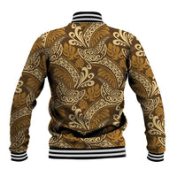 Brown Gold Monstera Baseball Jacket Polynesian Tribal Pattern - Polynesian Pride