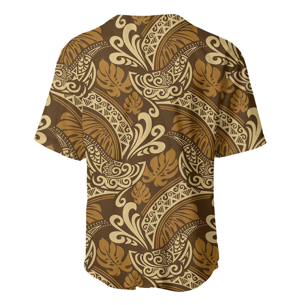 Brown Gold Monstera Baseball Jersey Polynesian Tribal Pattern - Polynesian Pride