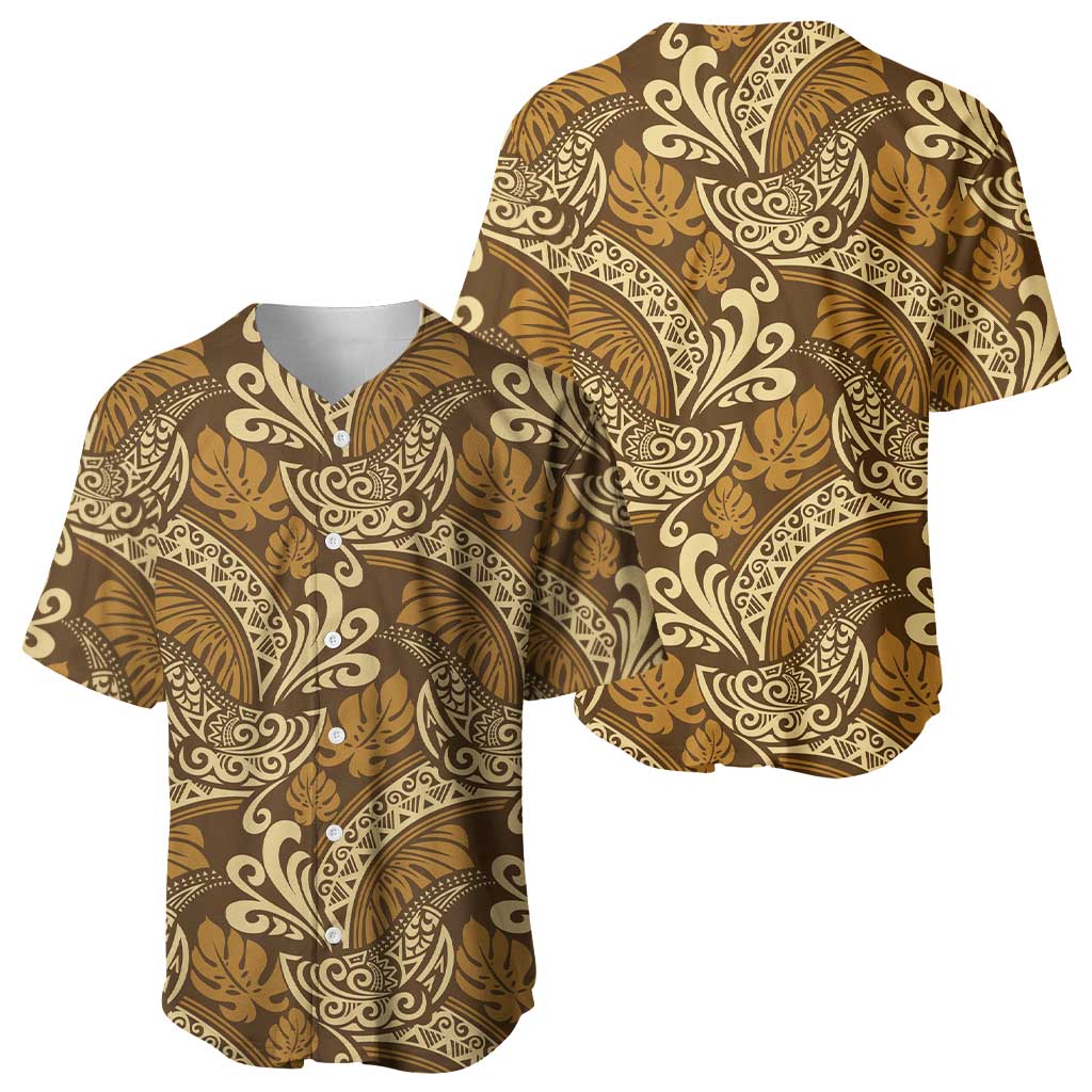 Brown Gold Monstera Baseball Jersey Polynesian Tribal Pattern - Polynesian Pride