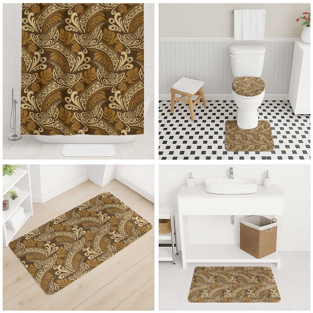 Brown Gold Monstera Bathroom Set Polynesian Tribal Pattern - Polynesian Pride
