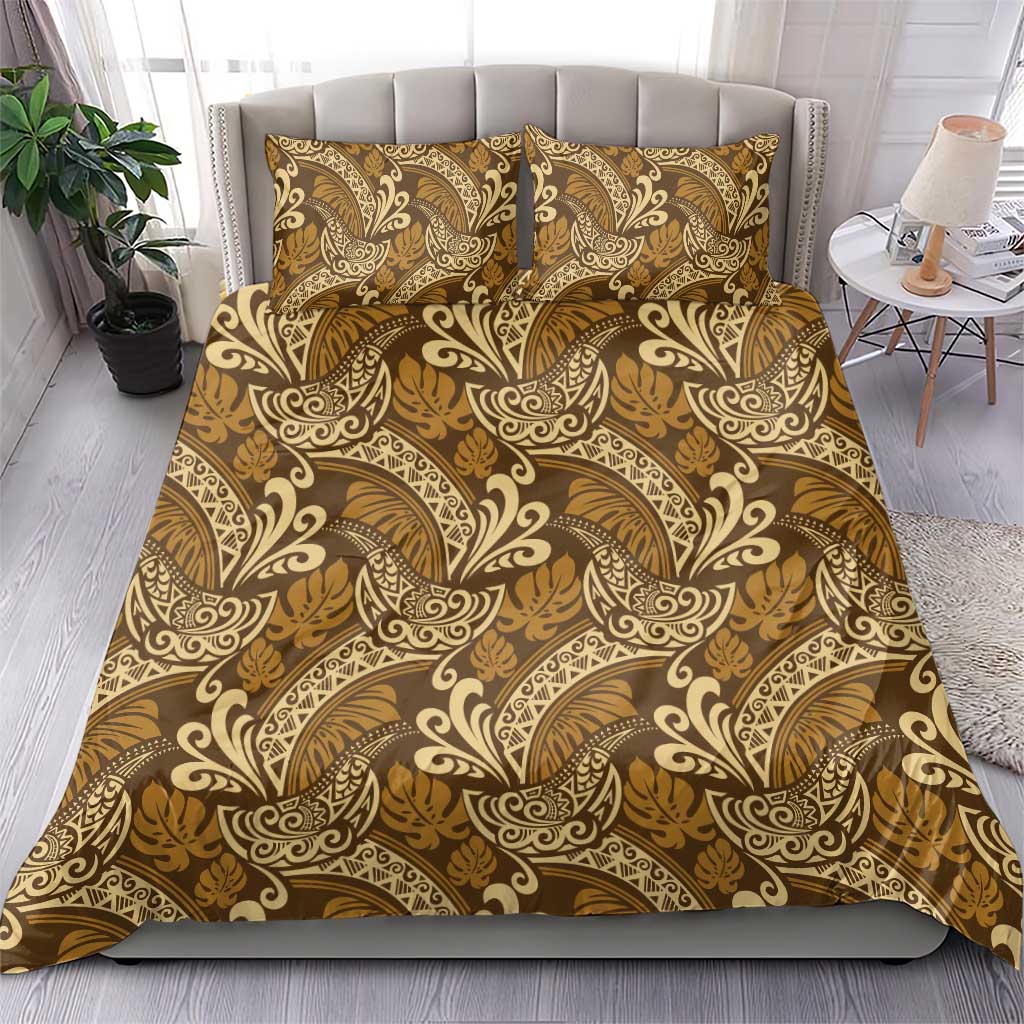 Brown Gold Monstera Bedding Set Polynesian Tribal Pattern - Polynesian Pride