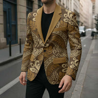 Brown Gold Monstera Blazer Polynesian Tribal Pattern - Polynesian Pride