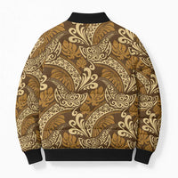 Brown Gold Monstera Bomber Puffer Jacket Polynesian Tribal Pattern - Polynesian Pride