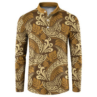 Brown Gold Monstera Button Sweatshirt Polynesian Tribal Pattern - Polynesian Pride
