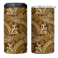 Brown Gold Monstera 4 in 1 Can Cooler Tumbler Polynesian Tribal Pattern - Polynesian Pride
