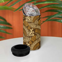 Brown Gold Monstera 4 in 1 Can Cooler Tumbler Polynesian Tribal Pattern - Polynesian Pride