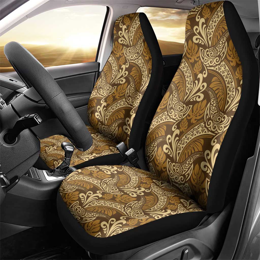 Brown Gold Monstera Car Seat Cover Polynesian Tribal Pattern - Polynesian Pride