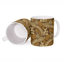 Brown Gold Monstera Ceramic Mug Polynesian Tribal Pattern - Polynesian Pride