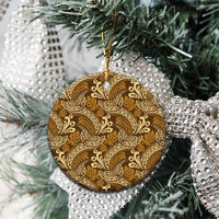 Brown Gold Monstera Ceramic Ornament Polynesian Tribal Pattern - Polynesian Pride