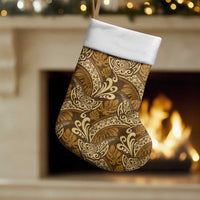 Brown Gold Monstera Christmas Stocking Polynesian Tribal Pattern - Polynesian Pride