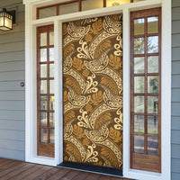 Brown Gold Monstera Door Cover Polynesian Tribal Pattern - Polynesian Pride