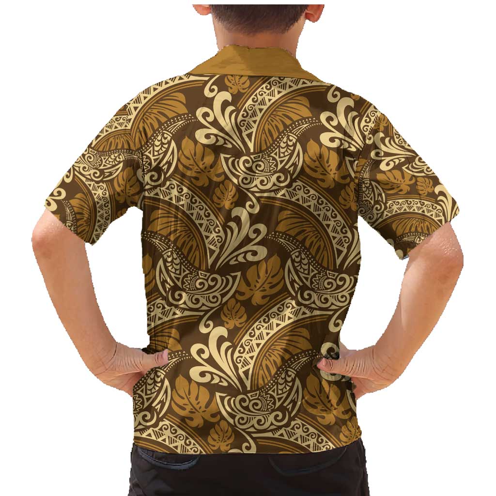 Brown Gold Monstera Family Matching Mermaid Dress and Hawaiian Shirt Polynesian Tribal Pattern - Polynesian Pride