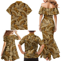 Brown Gold Monstera Family Matching Mermaid Dress and Hawaiian Shirt Polynesian Tribal Pattern - Polynesian Pride