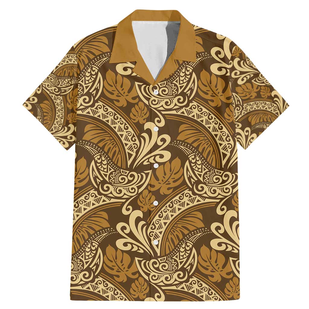 Brown Gold Monstera Family Matching Mermaid Dress and Hawaiian Shirt Polynesian Tribal Pattern - Polynesian Pride