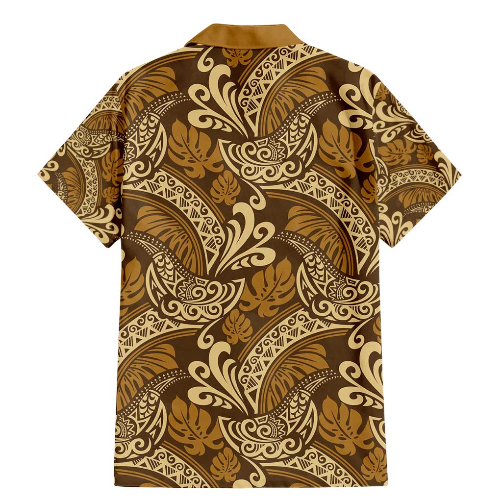 Brown Gold Monstera Family Matching Mermaid Dress and Hawaiian Shirt Polynesian Tribal Pattern - Polynesian Pride