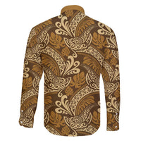 Brown Gold Monstera Family Matching Off Shoulder Short Dress and Hawaiian Shirt Polynesian Tribal Pattern - Polynesian Pride