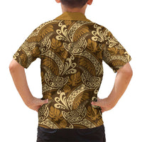 Brown Gold Monstera Family Matching Short Sleeve Bodycon Dress and Hawaiian Shirt Polynesian Tribal Pattern - Polynesian Pride