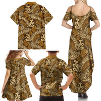 Brown Gold Monstera Family Matching Summer Maxi Dress and Hawaiian Shirt Polynesian Tribal Pattern - Polynesian Pride