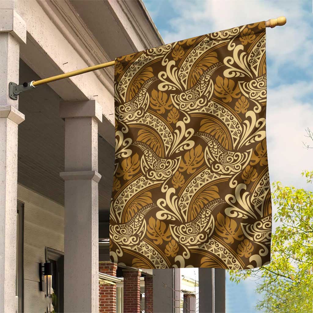 Brown Gold Monstera Garden Flag Polynesian Tribal Pattern - Polynesian Pride