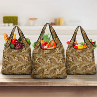 Brown Gold Monstera Grocery Bag Polynesian Tribal Pattern - Polynesian Pride