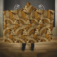 Brown Gold Monstera Hooded Blanket Polynesian Tribal Pattern - Polynesian Pride