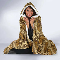 Brown Gold Monstera Hooded Blanket Polynesian Tribal Pattern - Polynesian Pride