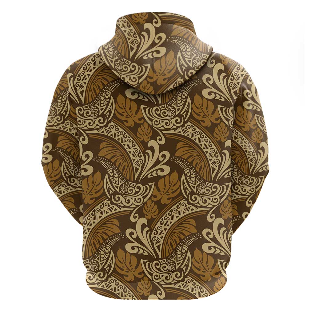 Brown Gold Monstera Hoodie Polynesian Tribal Pattern - Polynesian Pride
