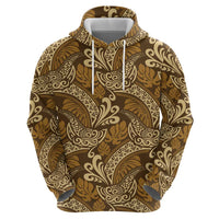 Brown Gold Monstera Hoodie Polynesian Tribal Pattern - Polynesian Pride