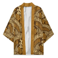 Brown Gold Monstera Kimono Polynesian Tribal Pattern - Polynesian Pride