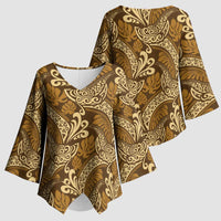 Brown Gold Monstera Kimono Sleeve Blouse Polynesian Tribal Pattern - Polynesian Pride